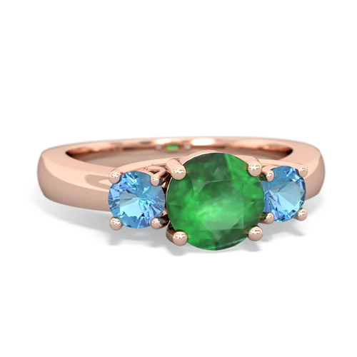 Emerald Genuine Emerald with Genuine Swiss Blue Topaz and Genuine Fire Opal Three Stone Trellis ring Ring