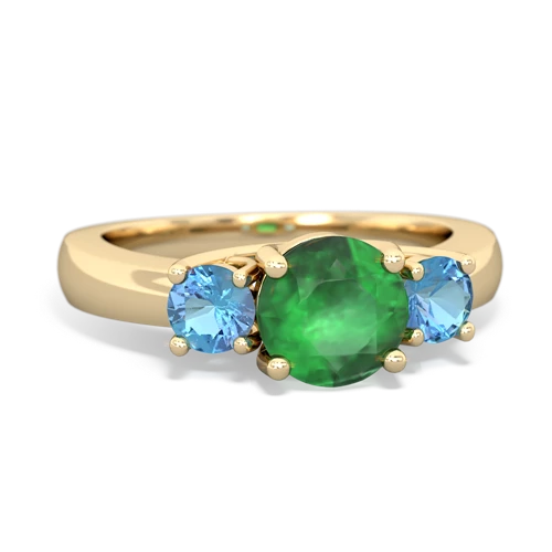 Emerald Genuine Emerald with Genuine Swiss Blue Topaz and  Three Stone Trellis ring Ring