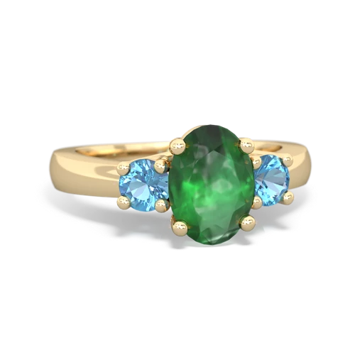 Emerald Genuine Emerald with Genuine Swiss Blue Topaz Three Stone Trellis ring Ring