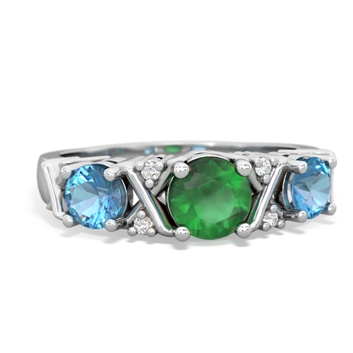 Emerald Genuine Emerald with Genuine Swiss Blue Topaz and  Hugs and Kisses ring Ring