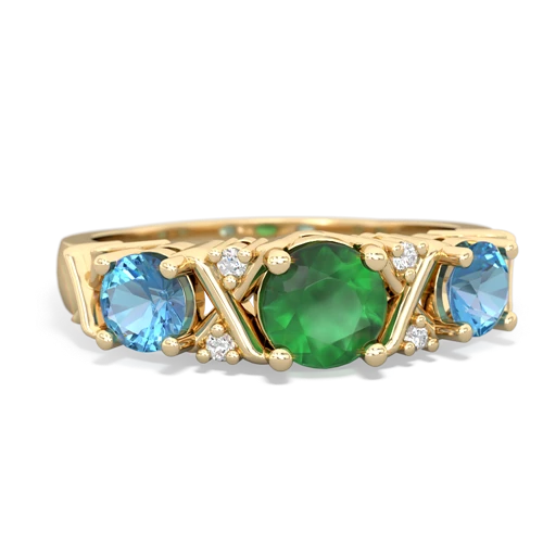 Emerald Genuine Emerald with Genuine Swiss Blue Topaz and Lab Created Pink Sapphire Hugs and Kisses ring Ring