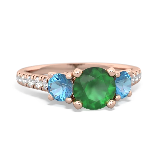 Genuine Emerald with Genuine Swiss Blue Topaz and Genuine Tanzanite Pave Trellis ring