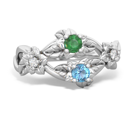 Emerald Genuine Emerald with Genuine Swiss Blue Topaz Sparkling Bouquet ring Ring
