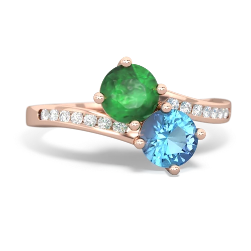 emerald-blue topaz two stone channel ring