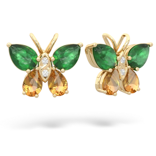 emerald-citrine butterfly earrings