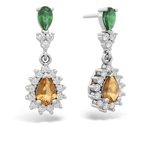 Emerald Genuine Emerald with Genuine Citrine Halo Pear Dangle earrings Earrings