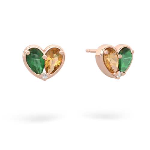 emerald-citrine one heart earrings
