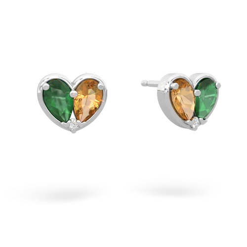 emerald-citrine one heart earrings