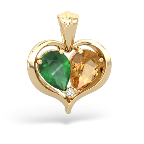 emerald-citrine half heart whole pendant