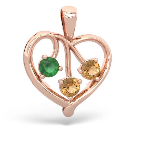 Genuine Emerald with Genuine Citrine and Genuine Amethyst Glowing Heart pendant