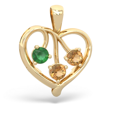 Emerald Genuine Emerald with Genuine Citrine and  Glowing Heart pendant Pendant