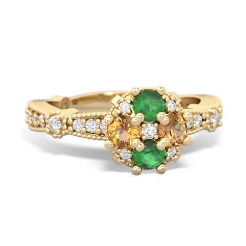 emerald-citrine art deco engagement ring