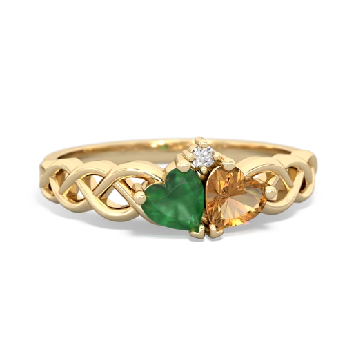 Emerald Genuine Emerald with Genuine Citrine Heart to Heart Braid ring Ring