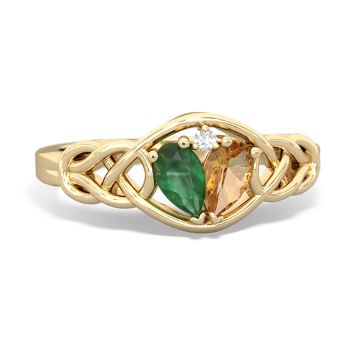 Emerald Genuine Emerald with Genuine Citrine Celtic Love Knot ring Ring