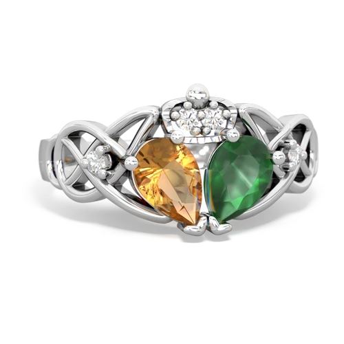 Emerald Genuine Emerald with Genuine Citrine Two Stone Claddagh ring Ring