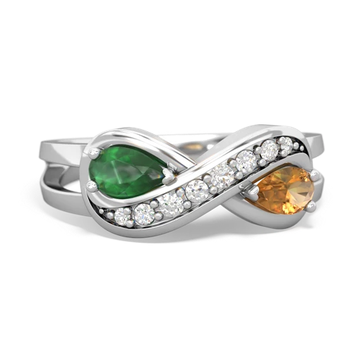 Emerald Genuine Emerald with Genuine Citrine Diamond Infinity ring Ring