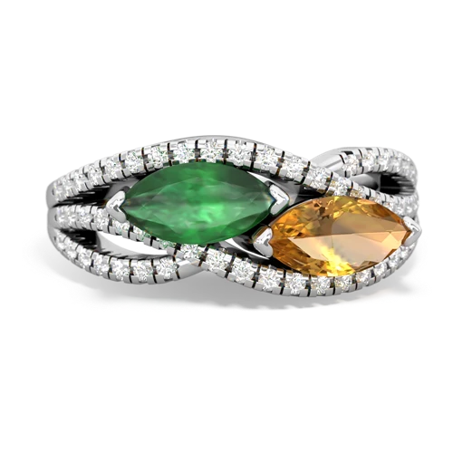 Emerald Genuine Emerald with Genuine Citrine Diamond Rivers ring Ring