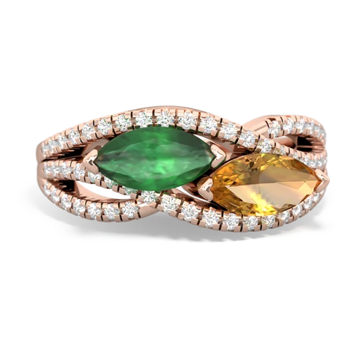 emerald-citrine double heart ring