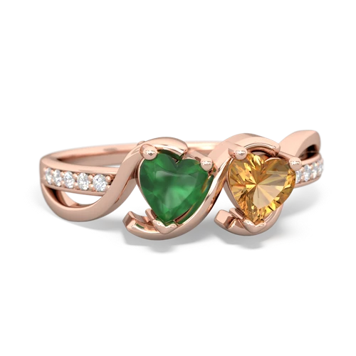 emerald-citrine double heart ring