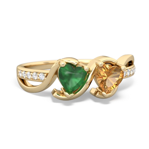 emerald-citrine double heart ring