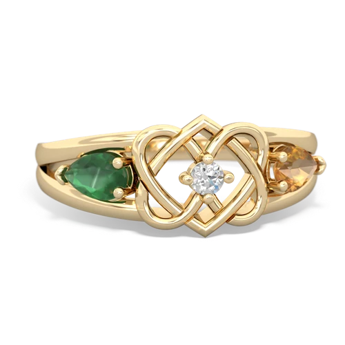emerald-citrine double heart ring