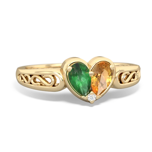 Emerald Genuine Emerald with Genuine Citrine filligree Heart ring Ring
