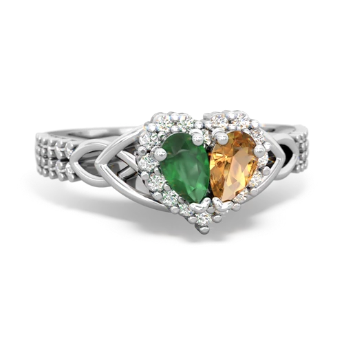 Emerald Genuine Emerald with Genuine Citrine Celtic Knot Engagement ring Ring