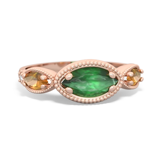 Emerald Genuine Emerald with Genuine Citrine and Genuine Fire Opal Antique Style Keepsake ring Ring