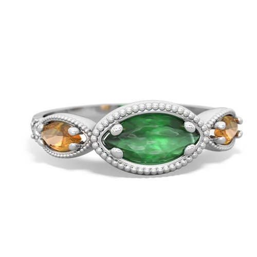 emerald-citrine milgrain marquise ring