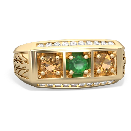 emerald-citrine three stone ring