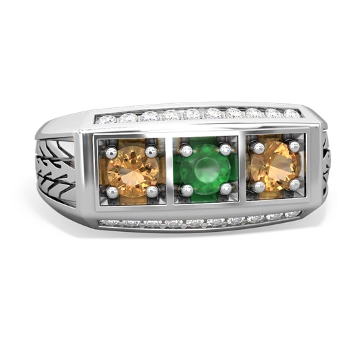 emerald-citrine three stone ring