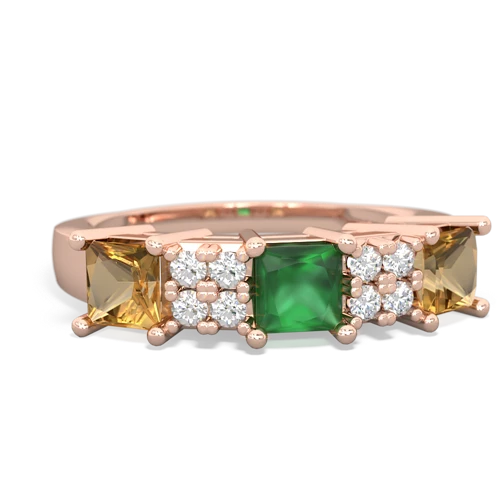 Emerald Genuine Emerald with Genuine Citrine and  Three Stone ring Ring