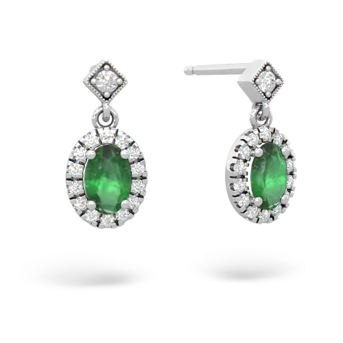 emerald halo drop earrings