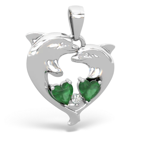 Emerald Genuine Emerald with Genuine Emerald Dolphin Heart pendant Pendant
