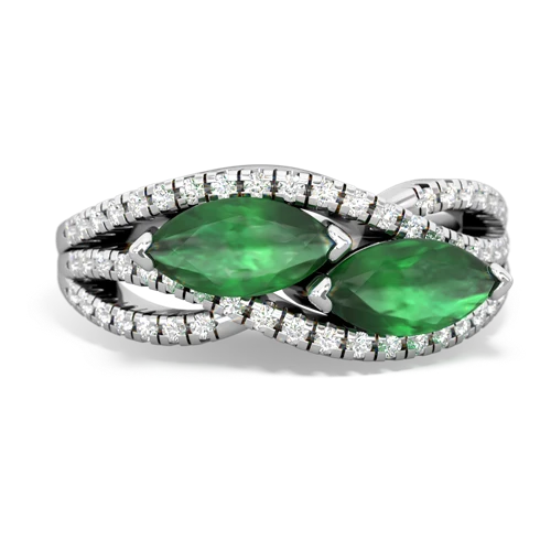 emerald-emerald double heart ring