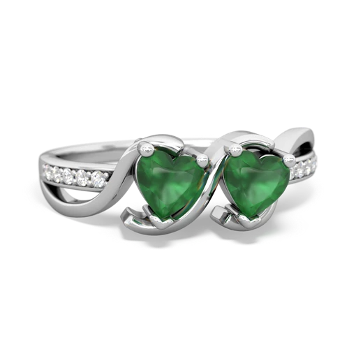 emerald-emerald double heart ring