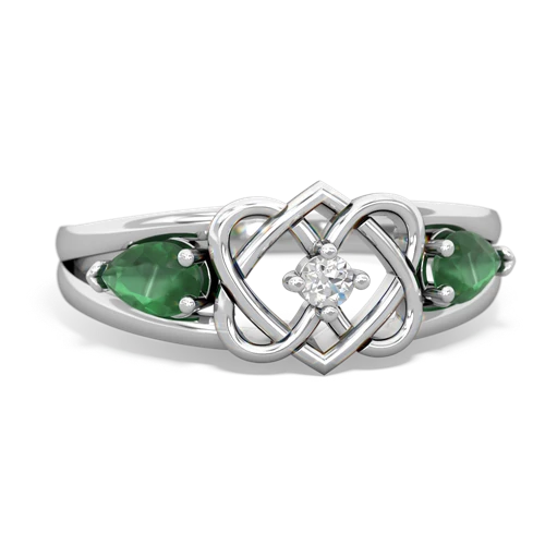 emerald-emerald double heart ring