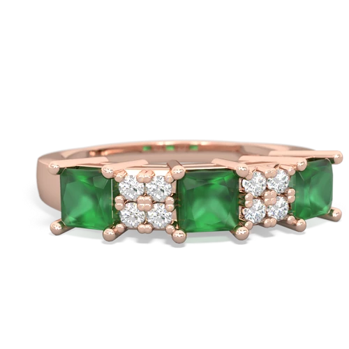 Emerald Genuine Emerald with Genuine Emerald and Genuine Pink Tourmaline Three Stone ring Ring