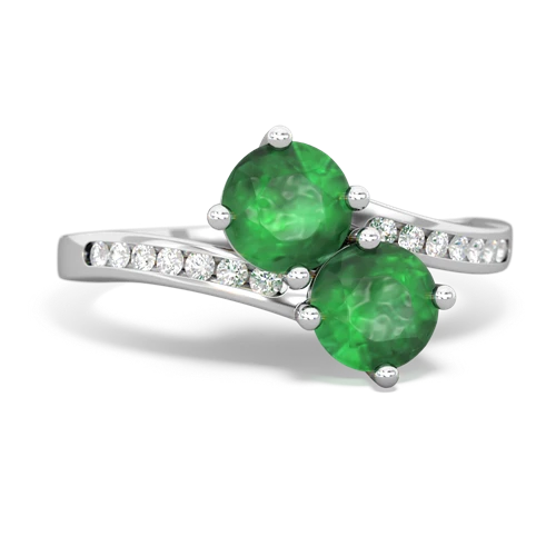 emerald-emerald two stone channel ring