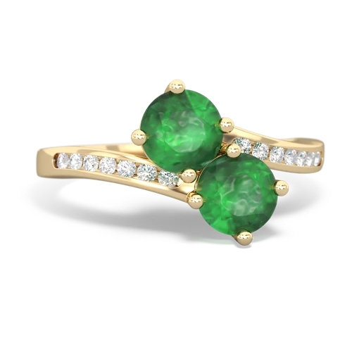 emerald-emerald two stone channel ring