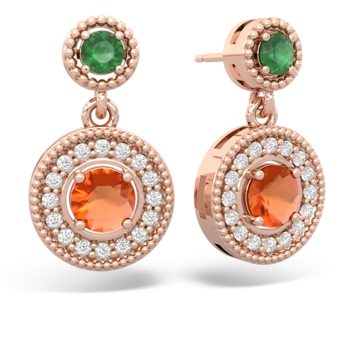 emerald-fire opal halo earrings