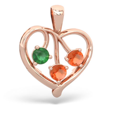 Emerald Genuine Emerald with Genuine Fire Opal and Genuine Smoky Quartz Glowing Heart pendant Pendant