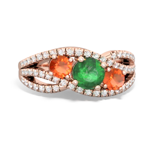 emerald-fire opal three stone pave ring