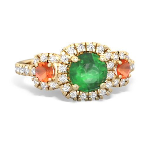 Emerald Genuine Emerald with Genuine Fire Opal and Lab Created Emerald Regal Halo ring Ring