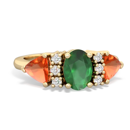 Emerald Genuine Emerald with Genuine Fire Opal and Lab Created Emerald Antique Style Three Stone ring Ring