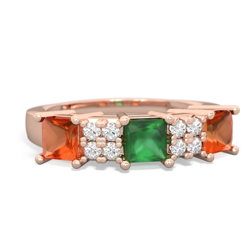 Emerald Genuine Emerald with Genuine Fire Opal and Lab Created Emerald Three Stone ring Ring