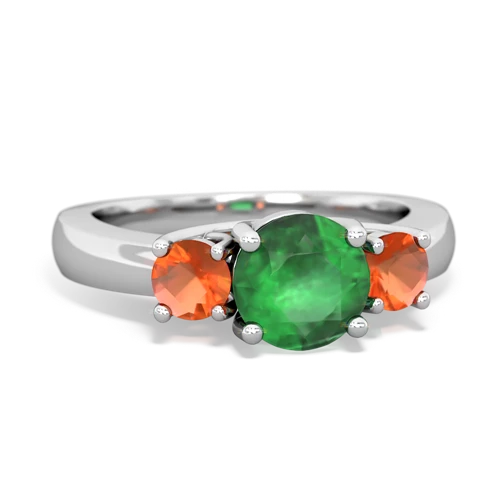 Emerald Genuine Emerald with Genuine Fire Opal and Genuine Opal Three Stone Trellis ring Ring