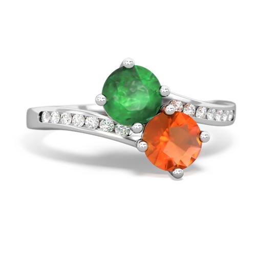 emerald-fire opal two stone channel ring