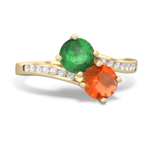 emerald-fire opal two stone channel ring