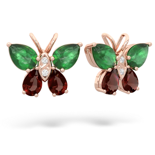 emerald-garnet butterfly earrings